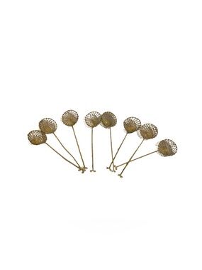 Vtg Gold Brass Metal Mesh Spoon Scoop Wire Oil Skimmer Strainer 9” Lot Of 8